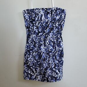 Jacob Strapless Dress in Blue and White